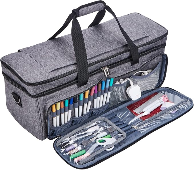Double Layer Carrying Case with Mat Pocket for Cricut and Tools
