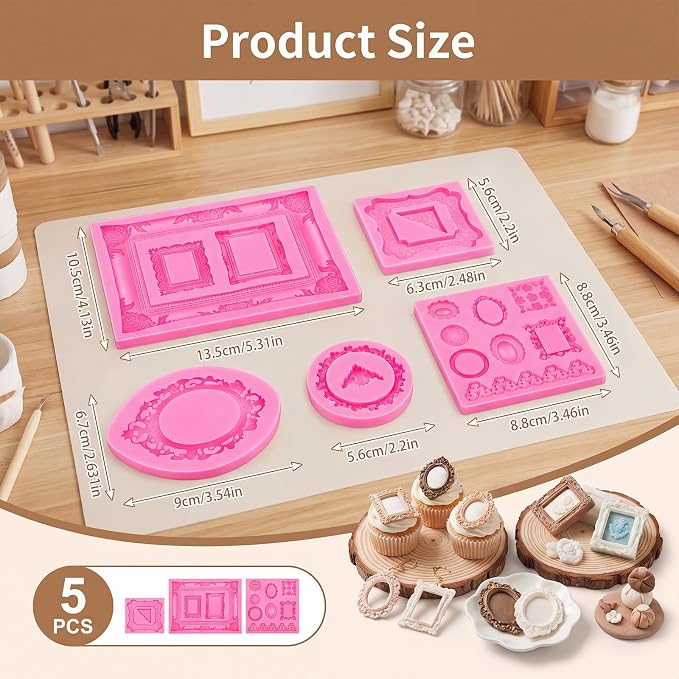 Pimoys 5 Pcs Photo Frame Fondant Molds Vintage Silicone