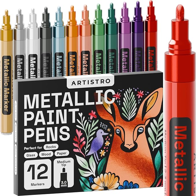 ARTISTRO 12 Metallic Paint Pens for Glass Marking - Medium Tip
