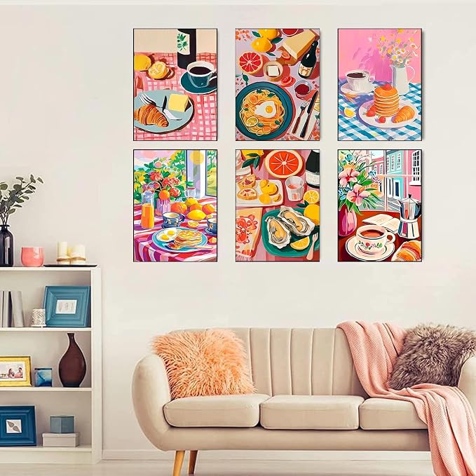 YOLENIX 6 Pack Delicious Food Paint by Numbers Kit for Adults Beginner | Food Adult Paint by Number Kits on Canvas, DIY Acrylic Oil Easy Painting by Numbers for Home Wall Decor&Gift-12X16 in
