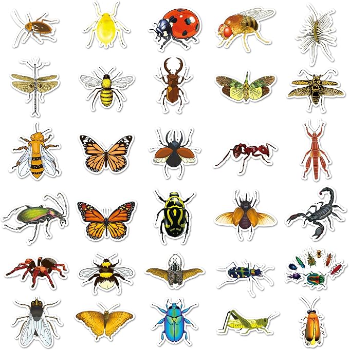 60PCS Insect Stickers, Waterproof Vinyl Decals, Nature Themed Stickers for Water Bottles, Laptops, Scrapbooking (Insect)