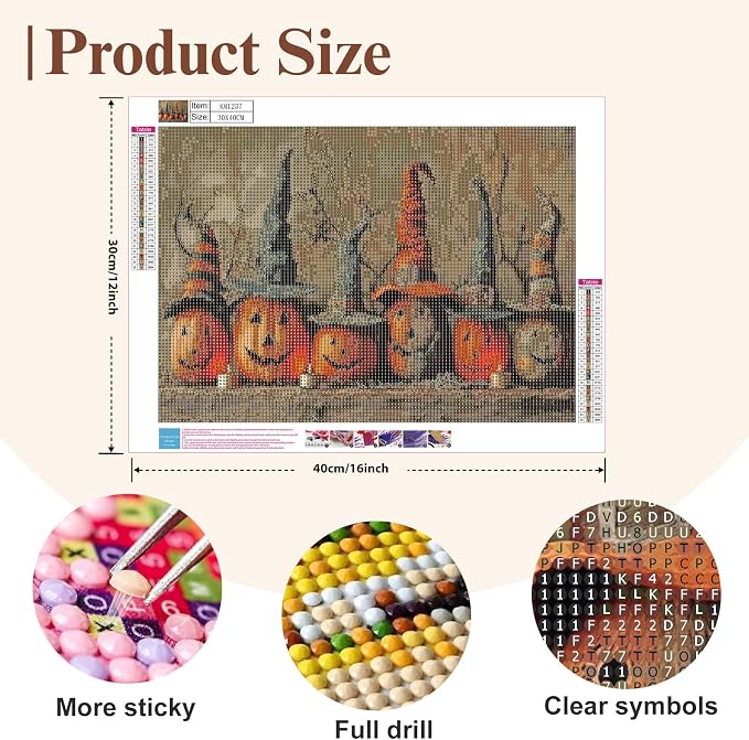 Mosaflare 5D Pumpkin Witch Hat Diamond Painting Kits for Adults 12x16 Inch