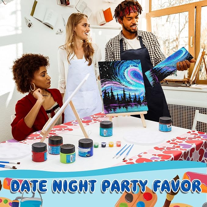 Yeaqee 13 Pcs Sip and Paint Kit for Adults Stretch Canvas Date Night Valentines Painting Kit Supplies Art Painting Set Outline Design Blank Stretch Canvas for Couple Party(Heart,10 x 8 Inch)
