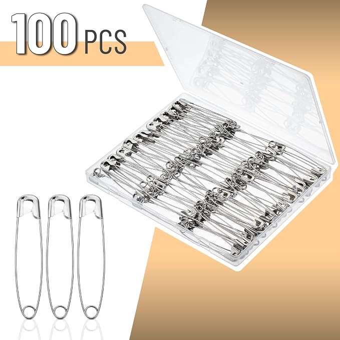 Mr. Pen- Large Safety Pins, 3 Inch, 100 Pack, Silver