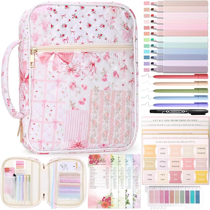 XKDOUS Bible Cover Case for Women Bible Bag Journaling Kit w/Study Supplies
