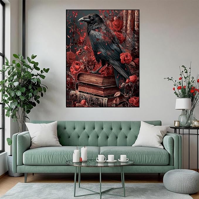 XUCNWL Halloween Diamond Art Kits for Adults,Crow Book Diamond Painting