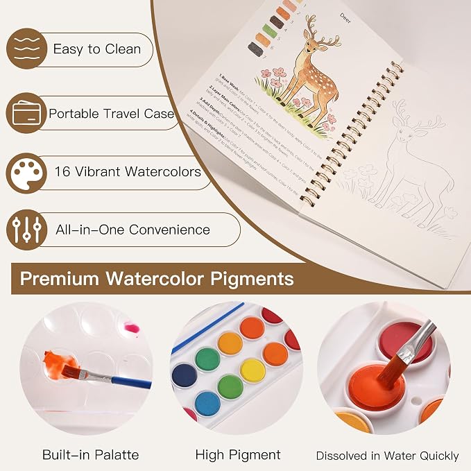 PAPPAGLLO Watercolor Workbook Animal Watercolor Book Paint Set for Beginner