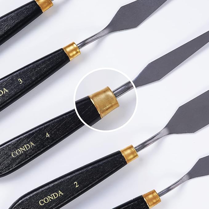 conda Palette Knife Painting Stainless Steel Spatula Palette Knife Oil Paint Metal Knives Wood Handle (Black 5 Piece)
