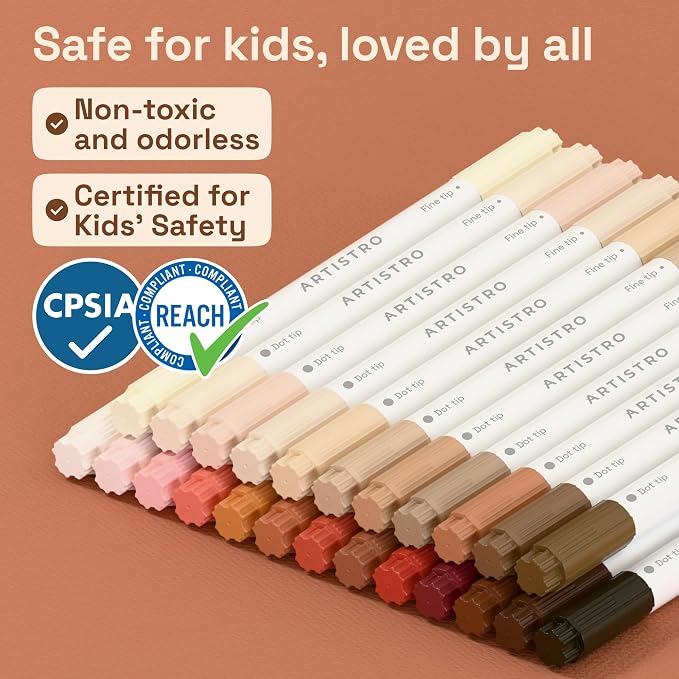 ARTISTRO 24 Skin Tones Dual-Tip Acrylic Paint Marker Pens for Drawing | For Fabric, Rock, Glass, Wood, & Molds, Arts & Crafts Gift for Adults, Teens, & Kids, Classroom Must Haves & School Supplies
