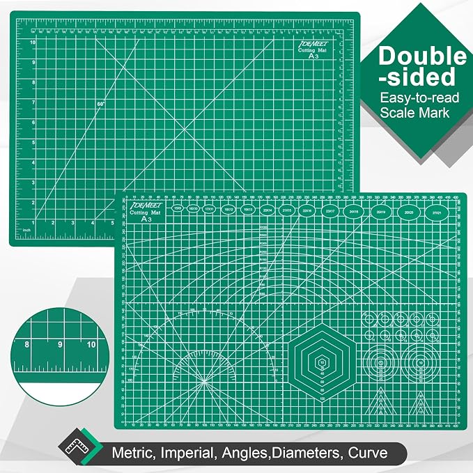 Density-upgraded Self Healing Cutting Mat, 18inch x 12inch Craft Cutting Mat for Table Protection, 5-Ply Rotary Cutting Board Double-sided for Cutting Quilting Modeling Projects, Green