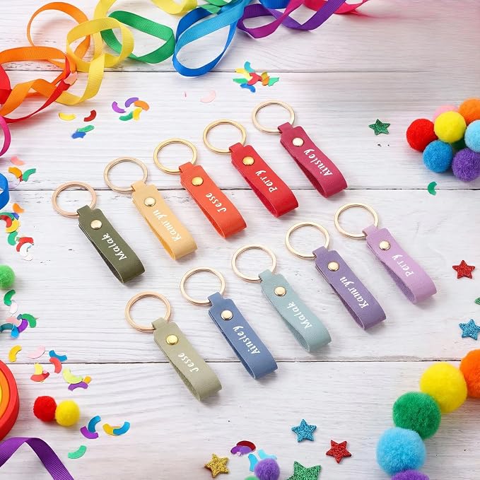 Wavyknot 100 Pcs Leather Keychain Blanks, 3.7 x 0.7 Inches, Rainbow