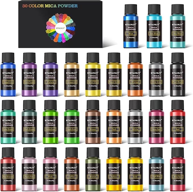Natural Cosmetic Grade Shimmer Mica Powder,30 Color Resin Pigment | Mica Powder for Epoxy Resin/Bath Bombs/Candle/Soap/Lip Gloss/Slime. Candle Dye,Soap Making Dye,Resin dye. (30 Bottle)