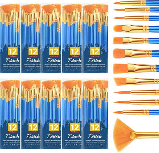 ESRICH Paint Brushes Set, 10Pack 120pcs Nylon Hair Round-Pointed Tip | Acrylic Paint Brushes for Watercolor Oil Rock Face Painting, Paint Brush for Arts Painting Brush Kits.