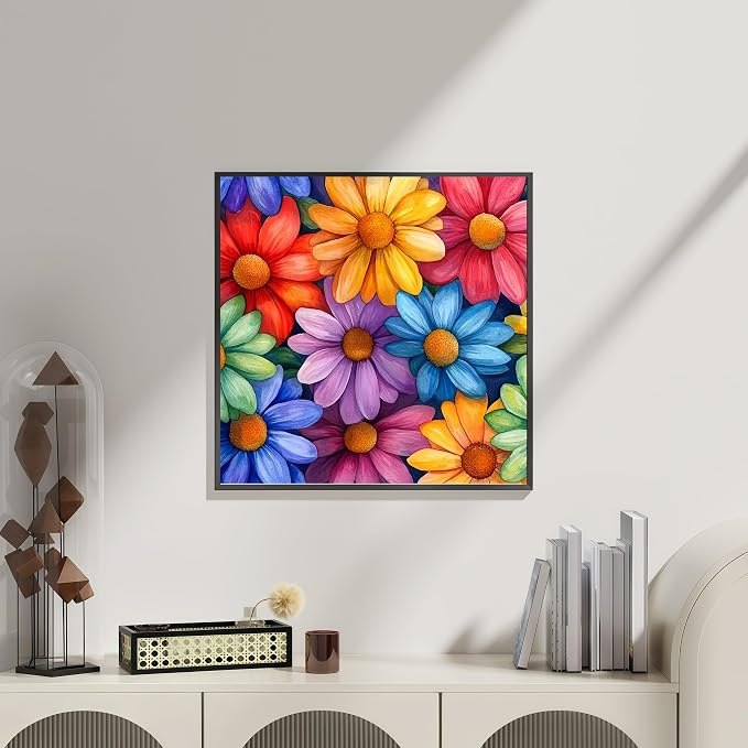Flowers Diamond Art Kits for Adults, 5D Diamond Painting for Beginners | DIY Full Drill Round Gem Painting Art for Adults, Home Wall Decor 13.78x13.78 Inch