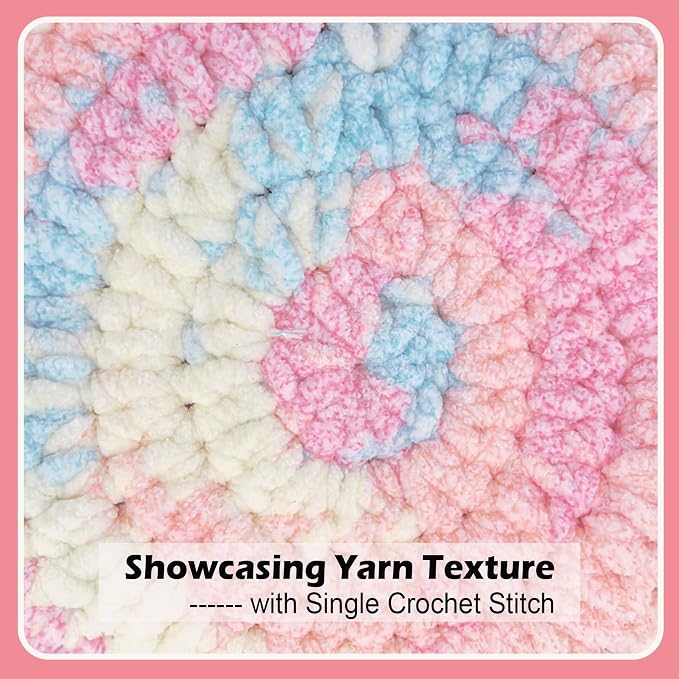 Super Soft Velvet Chenille Yarn for Crocheting and Knitting-Easy to Crochet-Bulky, 3.5oz/93yds of Each Skein-Chunky Plush Yarn for Hand Craft Blanket Ammigurumi DIY (Pastel Rainbow, 6 Pack)