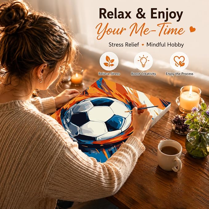 AUKELHJ Paint by Numbers Kit for Adults Beginner, Soccer, 16X20 Inch | Paint by Number for Adults, Beginner Friendly, High-Definition Color Canvas, Stress Relief, Home Decor, Gifts, Unframed