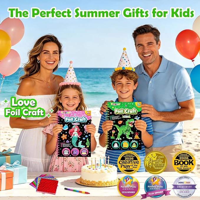 FUNNYB&G Foil Art Craft Kit for Kids, Sparkly Birthday Gift Toy for Kids | No Mess, Kids Ages 4-10 Create Sparkling Artwork, A Creative Gift for Birthdays, Holidays, Travel Activities,Screen-Free Fun