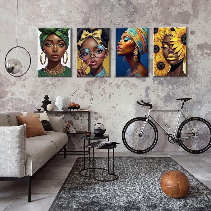 HeeBenor 4 Pack Black Women Paint by Numbers Kit for Adults Framed Canvas