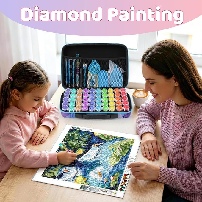 TAVOLOZZA Diamond Art Storage Case, 60 Slots Portable Diamond Painting Kits with Accessories for Craft Rhinestones & Jewelry Beads Organizer Boxes