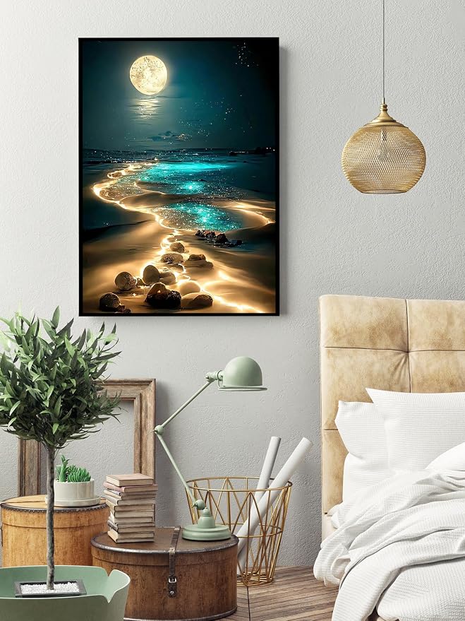 Moonlight Beach Diamond Art Kits for Adults, 5D Diamond Painting for Adults