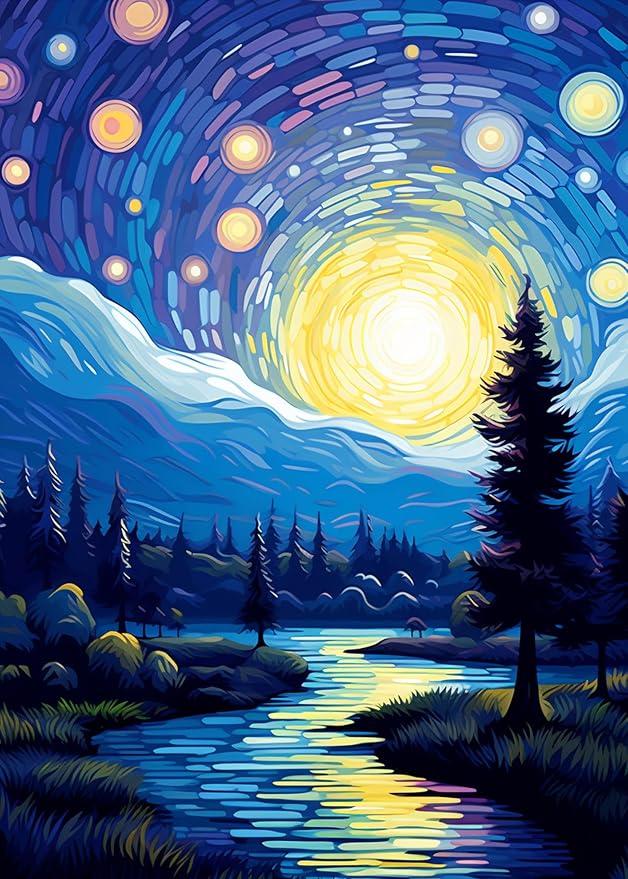 Baipisan Starry Night Diamond Art Painting Kits for Adults, Full Drill Diamond Dots Paintings for Beginners, Round 5D Paint with Diamonds Pictures Gem Art Painting Kits DIY Crafts Kits 12x16inch
