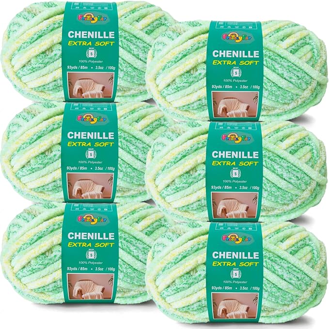 Super Soft Velvet Chenille Yarn for Crocheting and Knitting-Easy to Crochet-Bulky, 3.5oz/93yds of Each Skein-Chunky Plush Yarn for Hand Craft Blanket Ammigurumi DIY (Mint Breeze, 6 Pack)