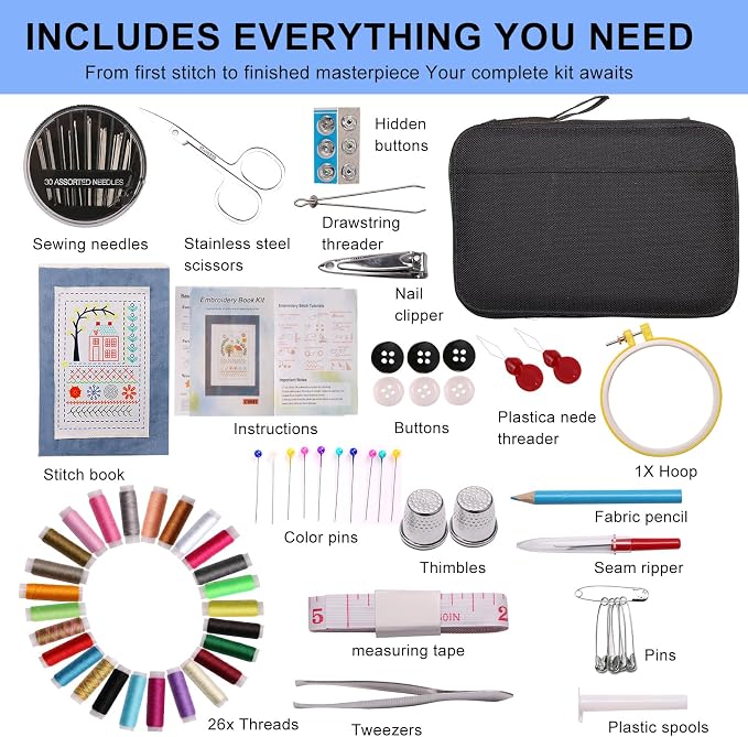 Embroidery Stitch Book Kit for Beginners, 106 Patterns with Tools Tutorials