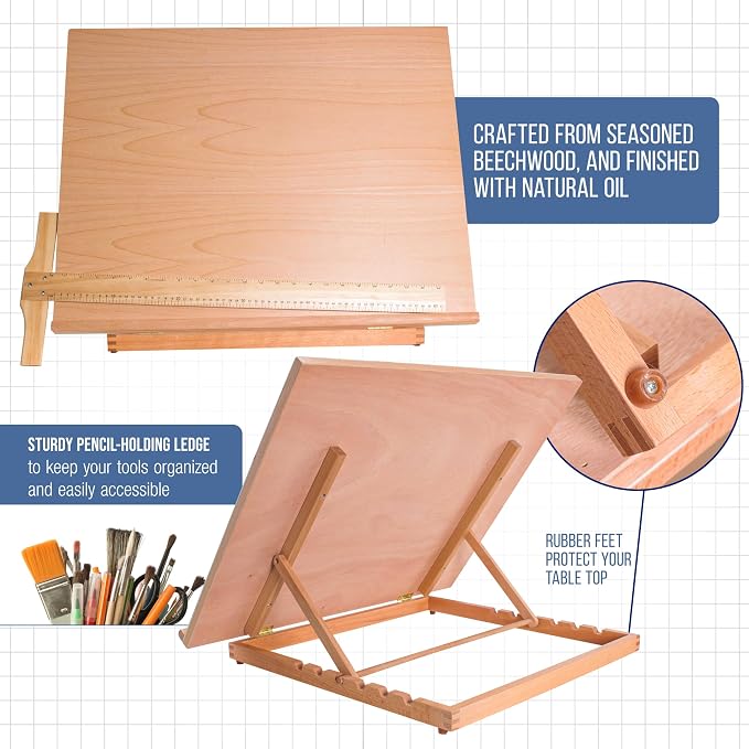 U.S. Art Supply X-Large 26" x 21" Wooden Drawing Board, Adjustable