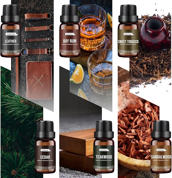FUHITIM Fragrance Essential Oils Gentlemen's Set（6 * 10ML） | The Essential Oil Used for Candle Making,Soap Making Fragrance and Aromatherapy Machine Fragrance Contains 6 Different Scents