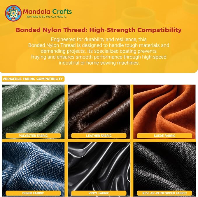 Mandala Crafts Size 207 630D T210 Cream Bonded Nylon Thread, 800 YDs