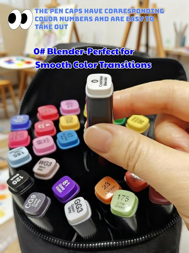 24 Colors Alcohol Markers Set, Dual Tip Art Markers with Colorless Blender, Small Travel Adult Coloring Markers for Drawing, Coloring Books & Manga