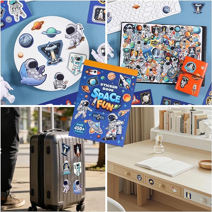 24 Sheets Space Stickers - 450+ Vibrant Planets, Astronauts and Rockets Decal Sticker Book for DIY Craft, Scrapbooking, Journaling and Laptop Decoration, Outer Space Stickers, Men, Women