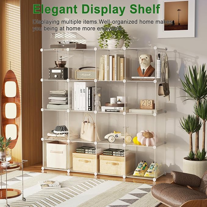 C&AHOME 16 Cube Storage Organizer Cube Shelves Units Storage Cubes, Twill