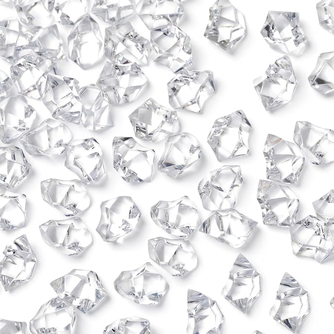 DOMESTAR Clear Fake Ice Rocks, 150 PCS Acrylic Crystal for Vase Fillers