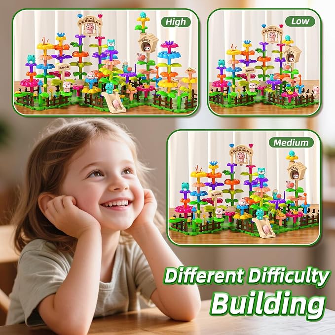 145 Pcs Toys for 3 Year Old Girl, Toddler Gardening Set Flower Garden Toy Girls Building Sets Best Educational Learning Fine DIY Crafts Stem Construction Stacking Kit for 3 4 5 6 7 Years Kids