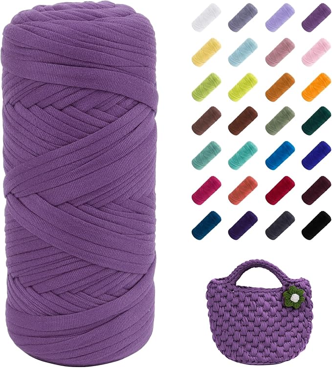 JeogYong T-Shirt Yarn, 200g/196ft Elastic Fabric Cloth Knitting T Shirt Yarn, Purple Thick Crochet Fabric Ribbon for Crocheting Bags/Baskets/Rugs, Home Decor, DIY Crafts