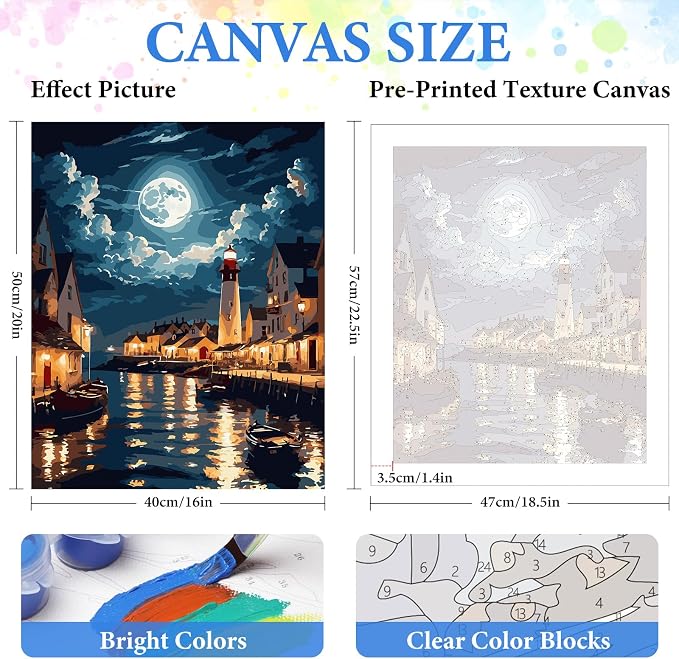 PRASIO Paint by Numbers Kit for Adults Beginner, Landscape Adult Paint by Number Kits on Canvas, DIY Acrylic Watercolor Oil Paint by Number for Adults for Home Decor Gift 16x20 Inch