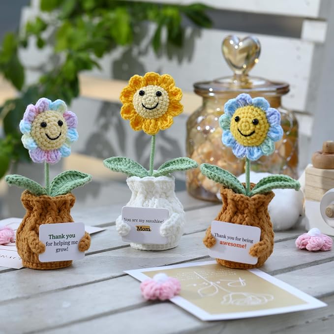 Teacher Appreciation Gifts Thank You for Helping Me Grow! Handmade Positive Sunflower Crochet Gifts for Women Thank You End of Year Graduation Teacher Gifts from Student