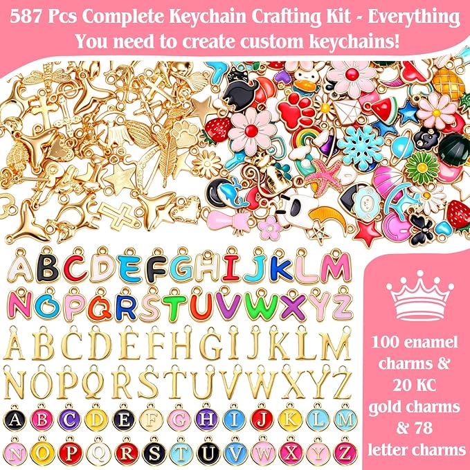 Kanmeii 587Pcs Lip Gloss Keychain Making Kit DIY Craft Supplies with Charms