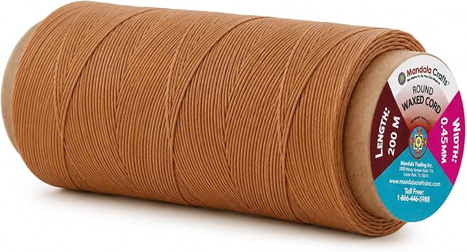 Mandala Crafts 200M 0.45mm Tan Round Waxed Thread for Leather Sewing