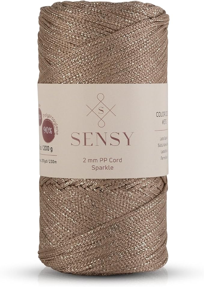 S Sensy 2mm Sparkle-Premium Polypropylene Macrame Cord Latte Sparkle 252yds
