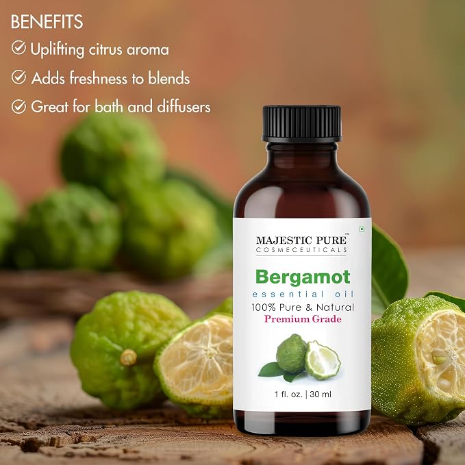 Majestic Pure Bergamot Essential Oil for Diffuser - 1 fl oz | 100% Pure and Natural Essentials Oils for Aromatherapy, Soap and Candle Making, Blend with Carrier Oil for Skincare, Massage