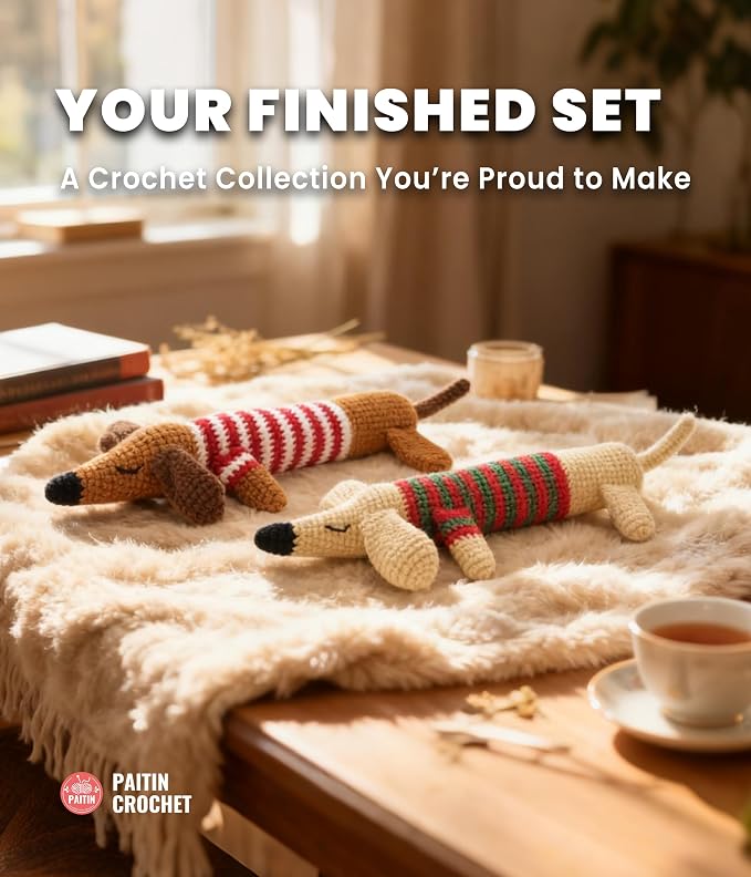 PAITIN Crochet Starter Kit – Easy DIY Craft Set for Adult Beginners, Handmade Yarn Art Project with Video Guidance (Dachshund)