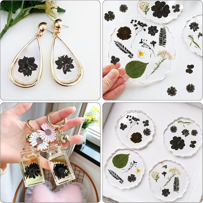 Augshy 72Pcs Black Pressed Flowers for Crafts Halloween Dried Flowers Bulk