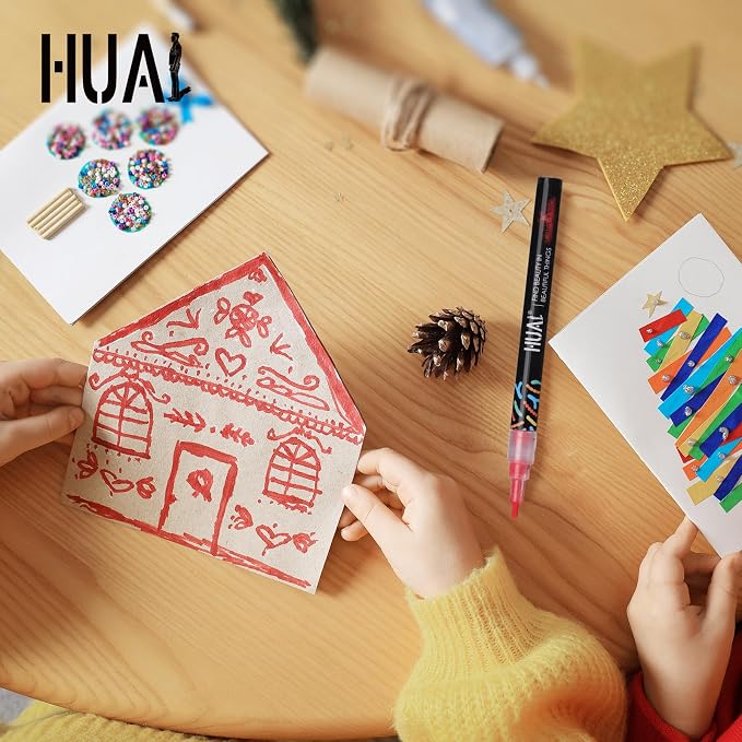 HUAL 36 Acrylic Paint Markers Set – 1mm Fine Tip, 36 Vibrant Colors – Waterproof, Professional Non-Toxic Ink, Valve-Controlled for Rock, Wood, Glass, Canvas, DIY Art & Professional Crafts