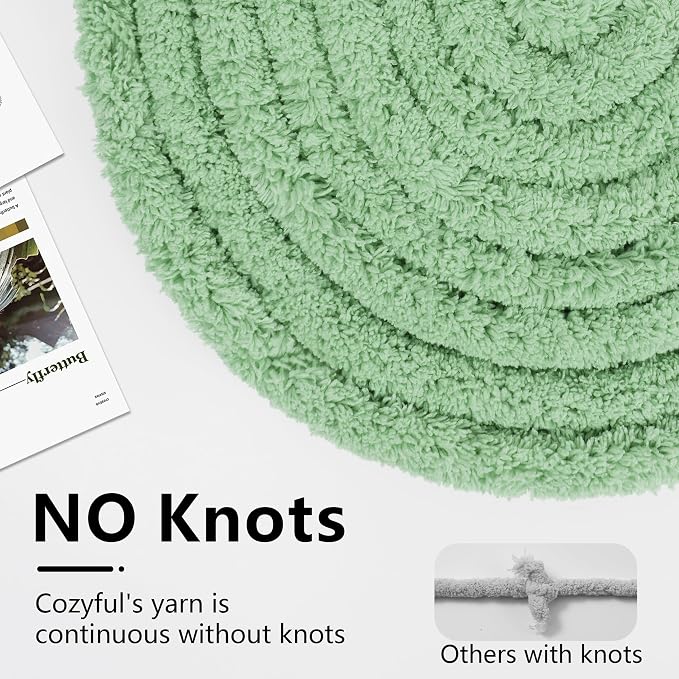 Cozyful Chunky Yarn for Hand Knitting - #10 Chunky Chenille Yarn, Jumbo Big Thick Chunky Yarns for Crocheting, Super Bulky Chunky Knit Blanket Yarns, 8 Skein (22 yds 8 oz Each Skein), Soft Sage Green