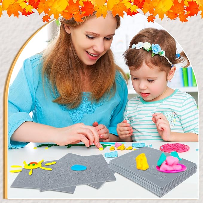 DoubleFill 12 Pcs Fall Polymer Clay Texture Sheets Set, Maple Leaves, Pumpkin Miniature Clay Molds Pine Cone Pattern Silicone Polymer Clay Molds for Fall Autumn Thanksgiving Jewelry Earrings Making