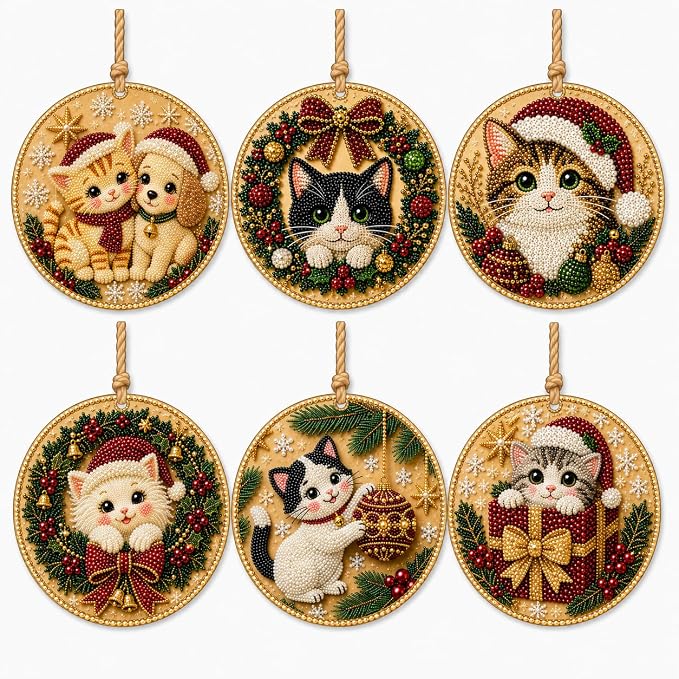 6Pcs Christmas Wooden Ornaments DIY Pearl Diamond Painting Kit (Christmas14)