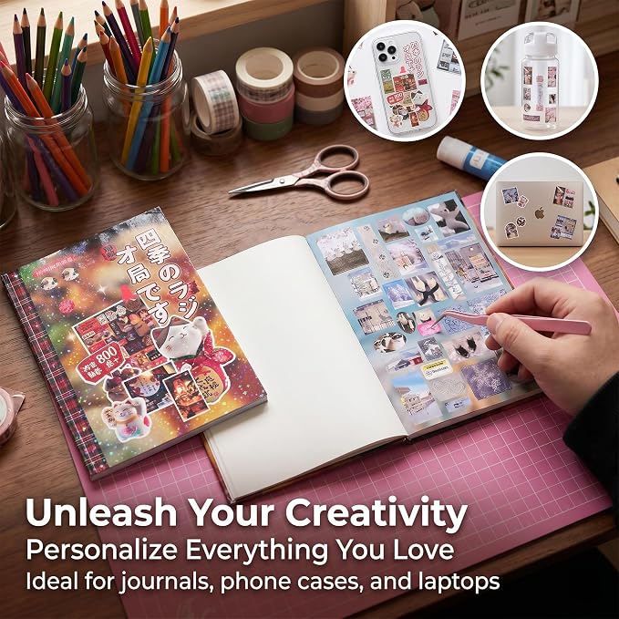 Tmtains 800Pcs Japanese Sticker Book for Scrapbook Romantic Series Comic Style Kawaii Korean Sticker for Journaling Vintage Aesthetic Japanese Stickers Book for Adults DIY Journal Gifts (Four Seasons)