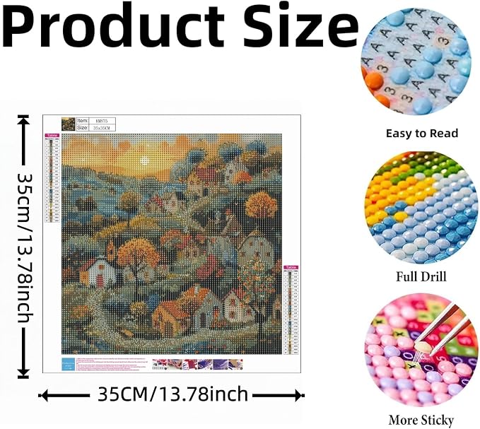 Diamond Art Kits for Adults,Country Cottage 5D Diamond Painting Kits | Dots for Adults,5D DIY Paint by Diamonds,Full Drill Round Diamond Dot Gem Art Painting, Home Wall Decor, 13.8X13.8 inch